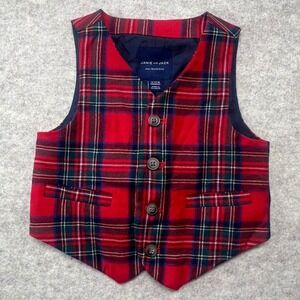 Janie‎ and Jack Red Plaid Formal Wool Vest Boys 12-18 Months Holiday Party